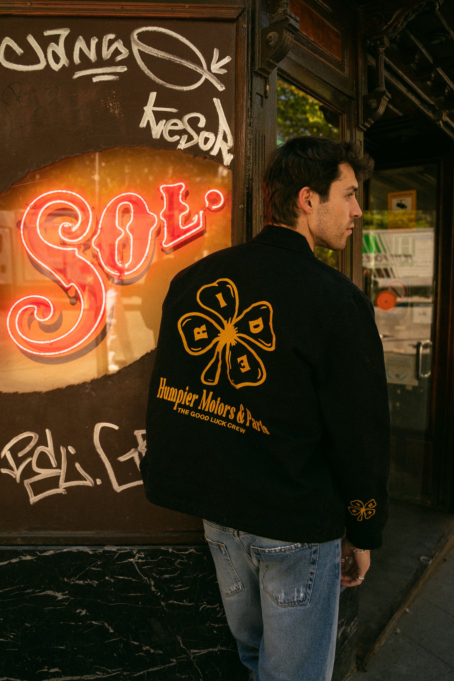 Black Trucker Good Luck Crew Chaqueta