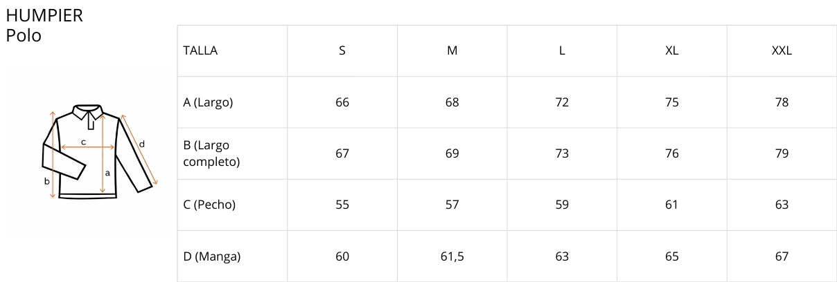 Guía de tallas Polera piqué manga larga Revival
